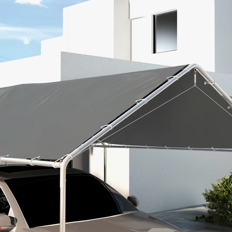 Outsunny 10 x 20ft Carport Roof, UV Resistant Canopy Replacement Cover with Ball Bungee Cords, Dark Gray