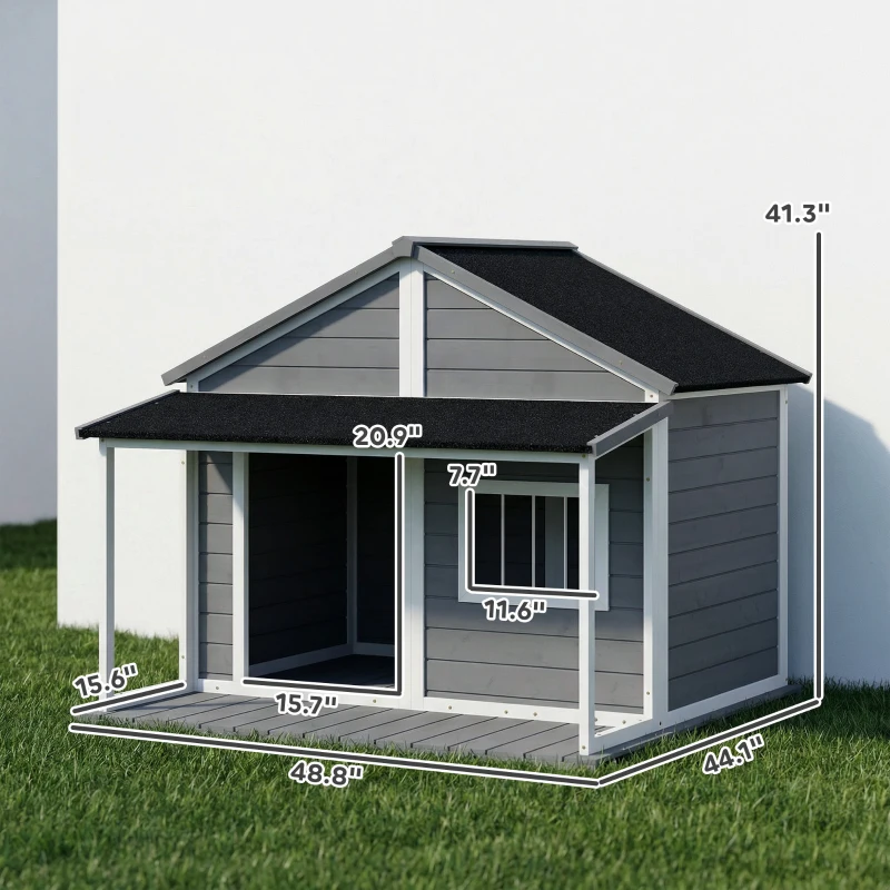 PawHut Outdoor Cabin Style Dog House, Medium Dogs, 53 lbs, Gray