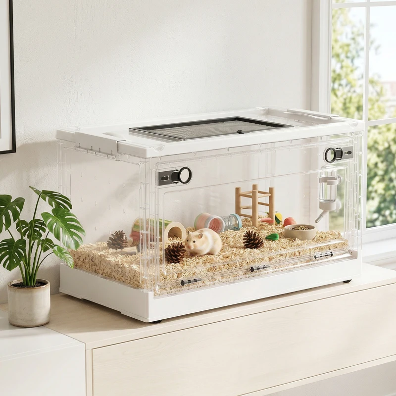 PawHut Hamster Cage, Stackable Gebril Cage with Front Door, Ventilated Small Animal Habitat for Dwarf Hamsters, Gerbils, Mice