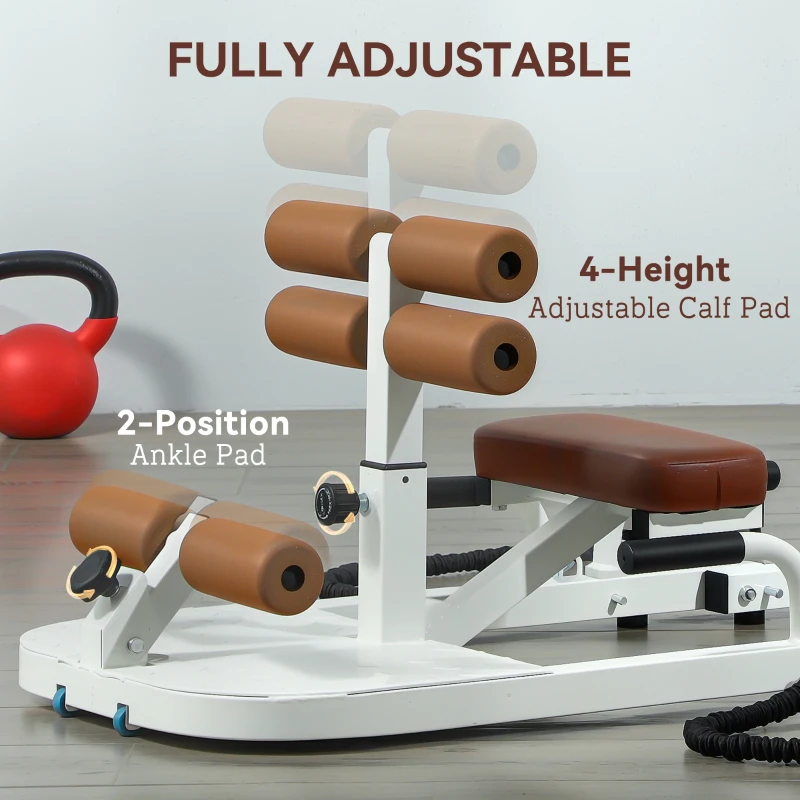 Soozier Foldable Sissy Squat Machine, Hip Thrust Machine with Push Up Stand, Multipurpose Glute Workout Equipment, White