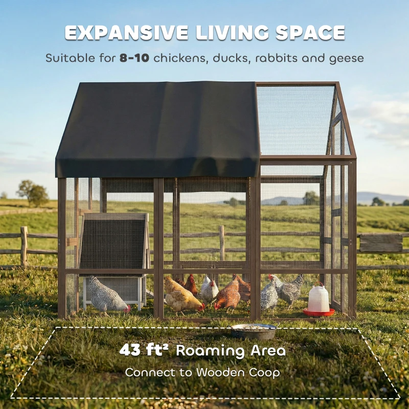 PawHut Large Wooden Chicken Coop for 8-10 Hens, Walk-in Chicken Run with Waterproof Cover, Nesting Boxes and Perches