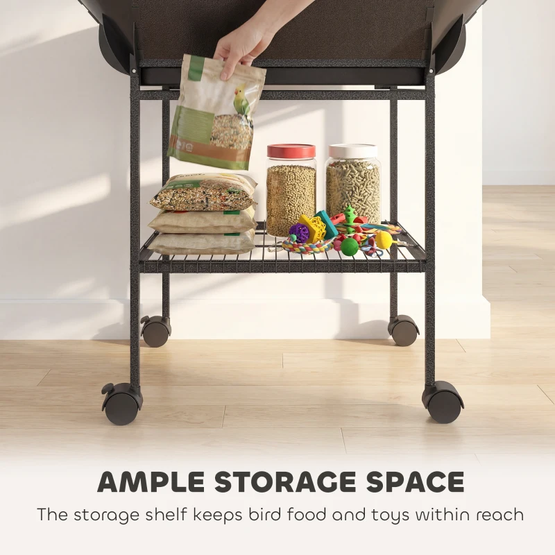 PawHut 64"H Rolling Bird Playground Parrot Stand with Seed Guard & Wheels, Ladders, Swing, Toy Hook & Bowls