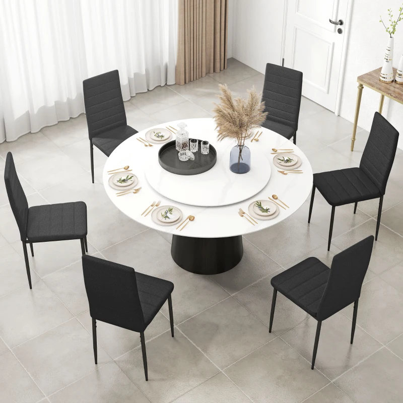 HOMCOM High Back Dining Chairs, Modern Upholstered Linen Fabric Accent Chairs with Metal Legs for Kitchen, Set of 6, Black