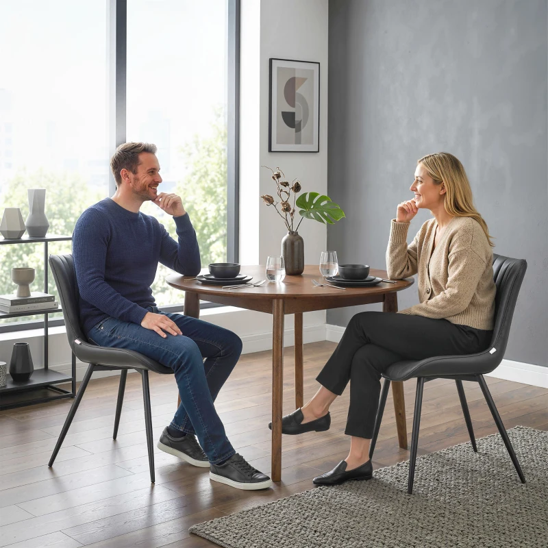 HOMCOM Dining Chairs Set of 2, PU Leather Upholstered Kitchen Chairs with Backrest and Steel Legs, Black