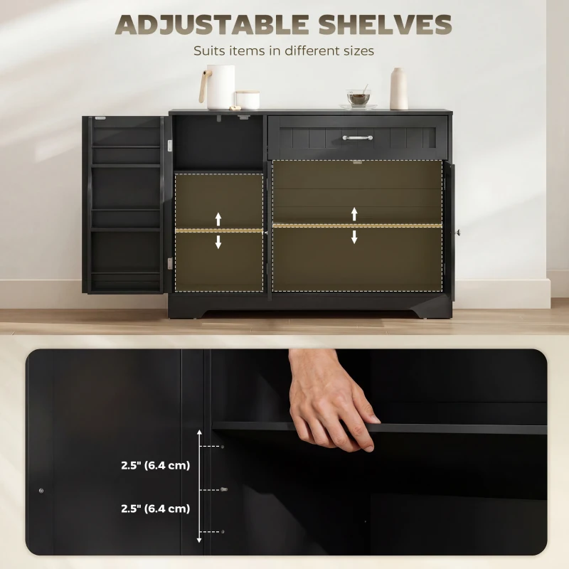 HOMCOM 44" Modern Kitchen Storage Cabinet with Drawer, Adjustable Shelves, Small Kitchen Pantry with Door Racks, Black