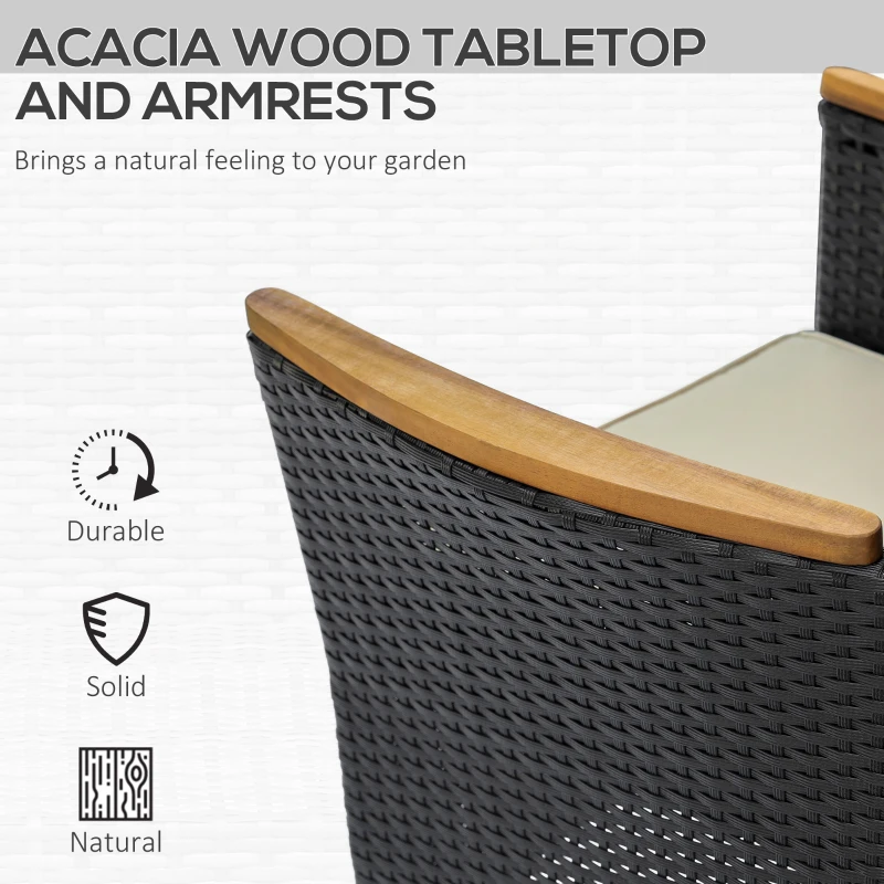 Outsunny 7 Pieces Outdoor Dining Set for 6, PE Wicker Rattan Patio Furniture Set with High-Back Armchairs, Glass Table Top