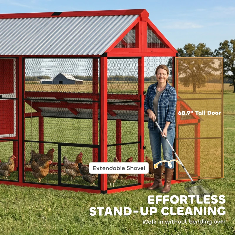 PawHut 187.3" Large Chicken Coop, Walk-in Wooden Hen House, Outdoor Poultry Cage with Run, Weatherproof Roof, Nesting Box