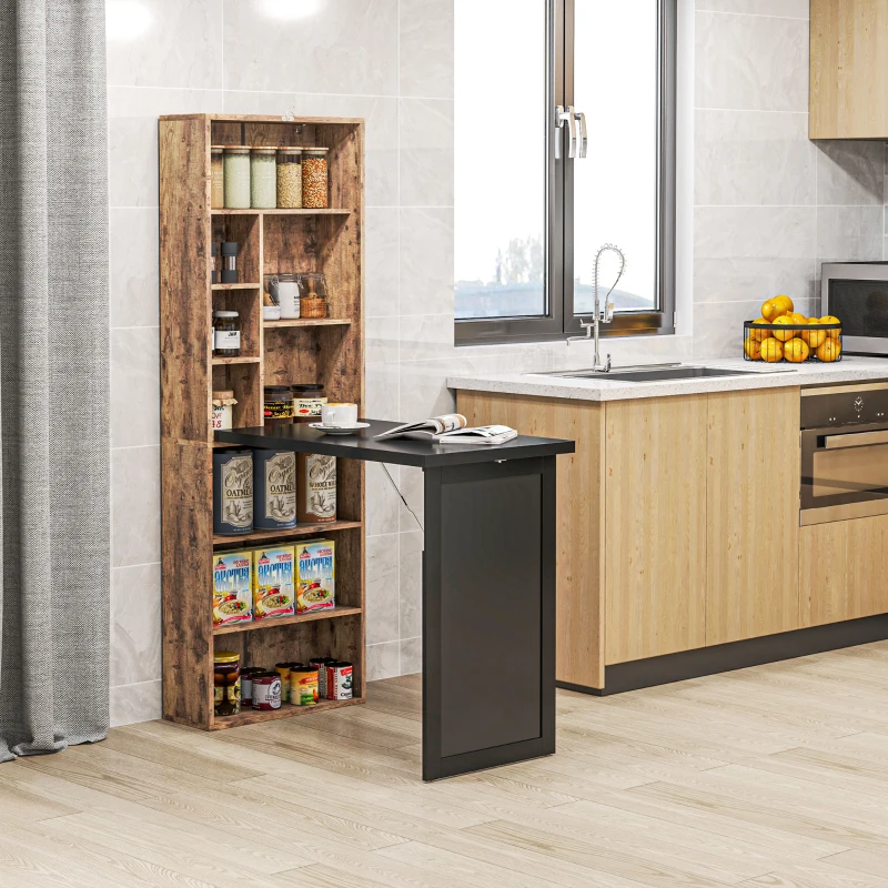 HOMCOM Fold-out Convertible Office Desk, Wall Mount Computer Desk with Blackboard and Side Shelf, Rustic Brown