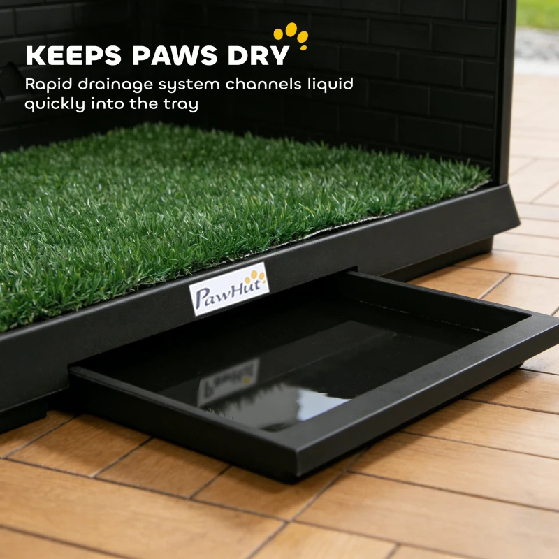 PawHut Dog Grass Pad with High Walls and Tray, Indoor Potty Tray for Puppy Training, Pee Pad Holder with Artificial Grass
