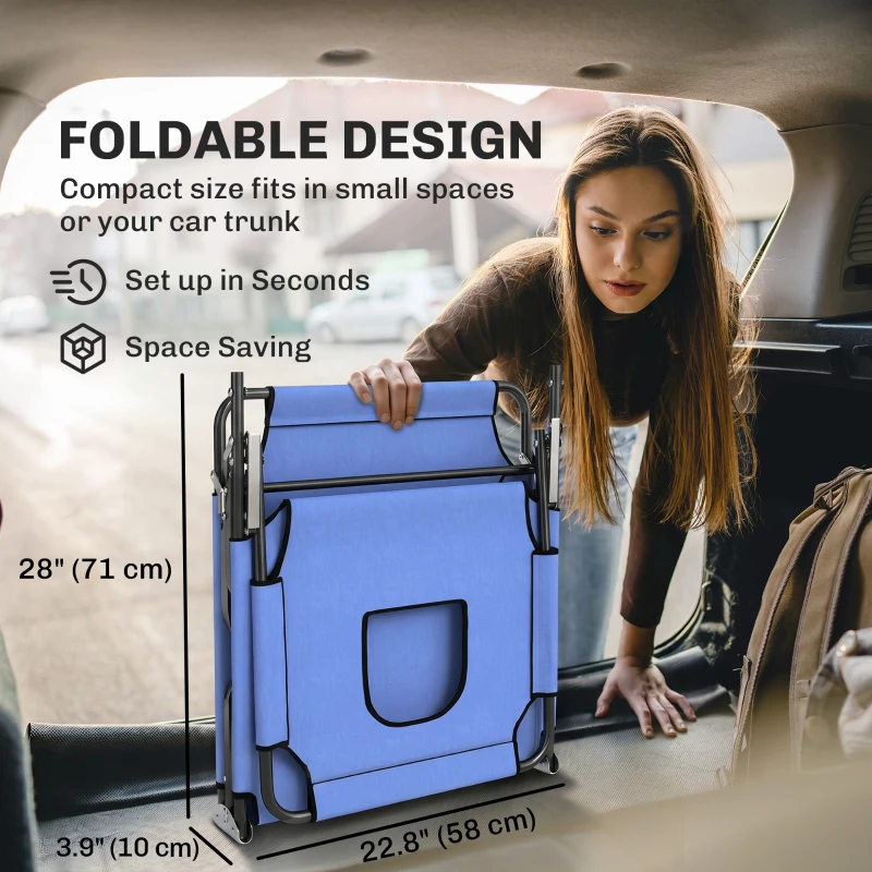 Outsunny Folding Chaise Lounge Chair, Reclining Beach Tanning Chair with Face Hole, Pillow, 4-Position Adjustable Lay Flat Sun Lounger, Steel Frame for Outdoor Patio Pool, Blue