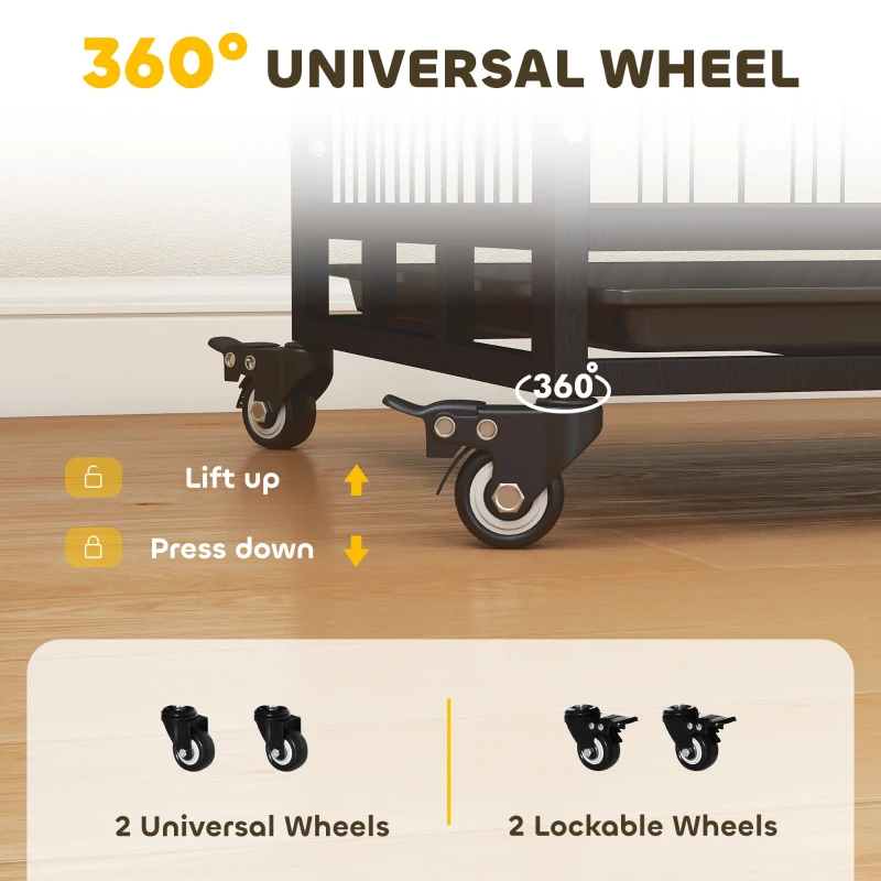 PawHut 36" Heavy Duty Dog Crate with Removable Tray, Lockable Wheels and Double Door, for Medium and Large Dogs, Black