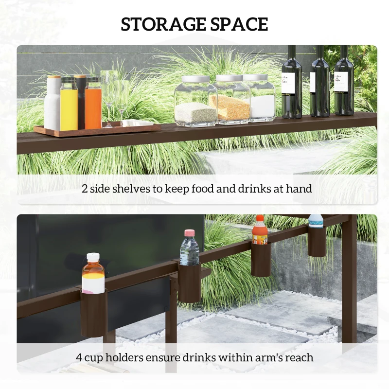 Outsunny 8 x 5ft Hardtop Grill Gazebo with Double Metal Roof, 2 Side Shelves and 4 Cup Holders for Patio Backyard Lawn Deck