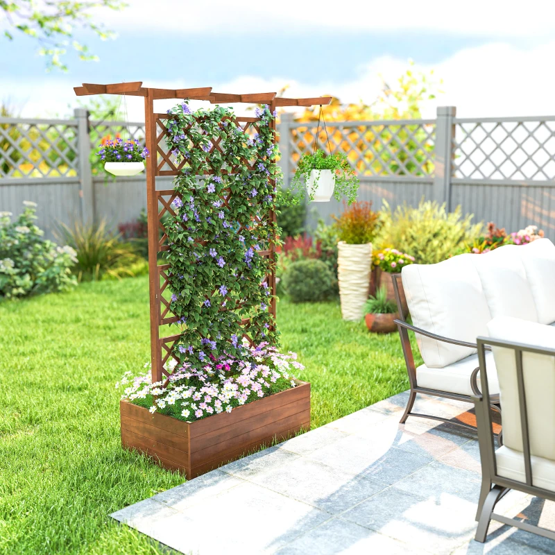 Outsunny Wooden Trellis Planter Box, Raised Garden Bed to Grow Vegetables, Herbs and Flowers