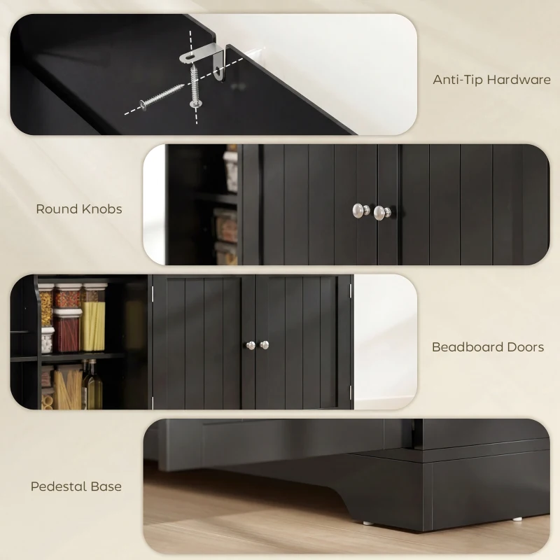 HOMCOM 44" Modern Kitchen Storage Cabinet with Drawer, Adjustable Shelves, Small Kitchen Pantry with Door Racks, Black