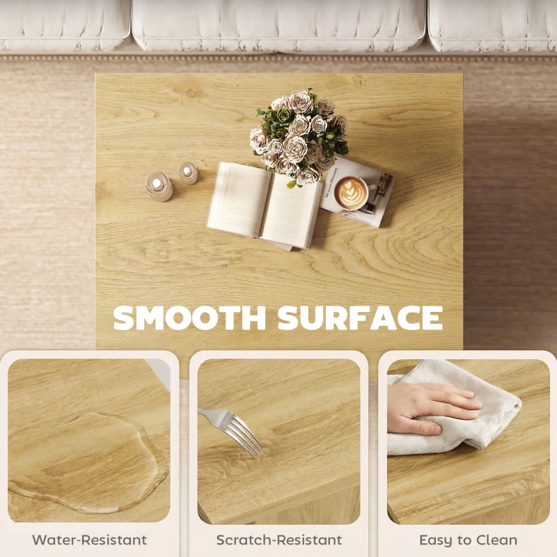 HOMCOM Square Coffee Table, Center Table with 1.6" Thick Tabletop, Light Brown