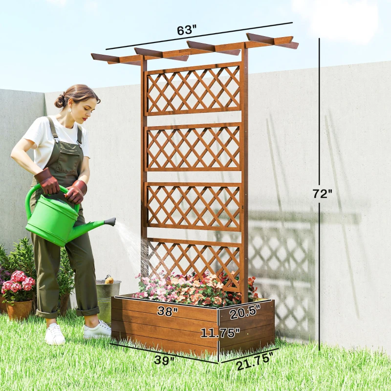 Outsunny Wooden Trellis Planter Box, Raised Garden Bed to Grow Vegetables, Herbs and Flowers