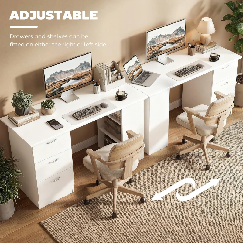 HOMCOM Computer Desk, 47" Writing Table with 3-Tier Shelves and 3 Reversible Drawers for Home Office, Bedroom, White