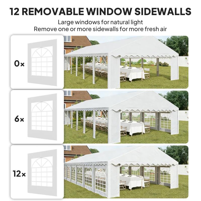 Outsunny 20' x 40' Party Tent, Outdoor Canopy Tent with Removable Sidewalls, 12 Windows for Parties, Wedding, Events, BBQ, White