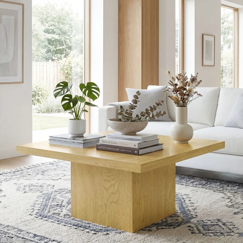 HOMCOM Square Coffee Table, Center Table with 1.6" Thick Tabletop, Light Brown