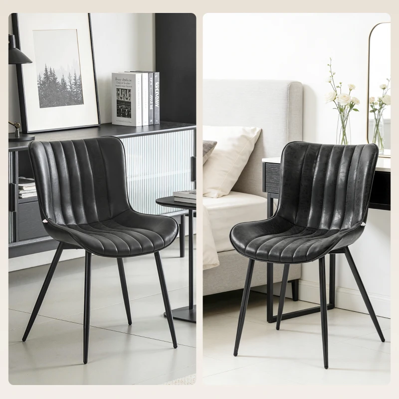 HOMCOM Dining Chairs Set of 2, PU Leather Upholstered Kitchen Chairs with Backrest and Steel Legs, Black