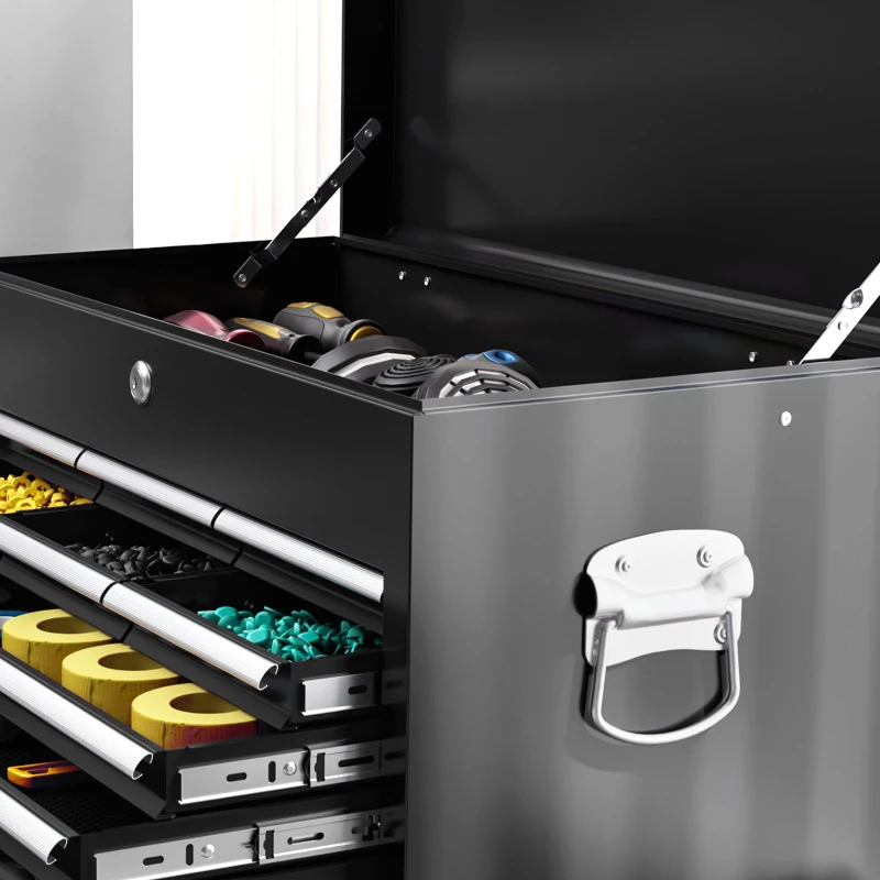 HOMCOM 14 Drawer Rolling Tool Chest, Lockable Tool Storage Cabinet with Detachable Top Toolbox, Protective Liner, Black