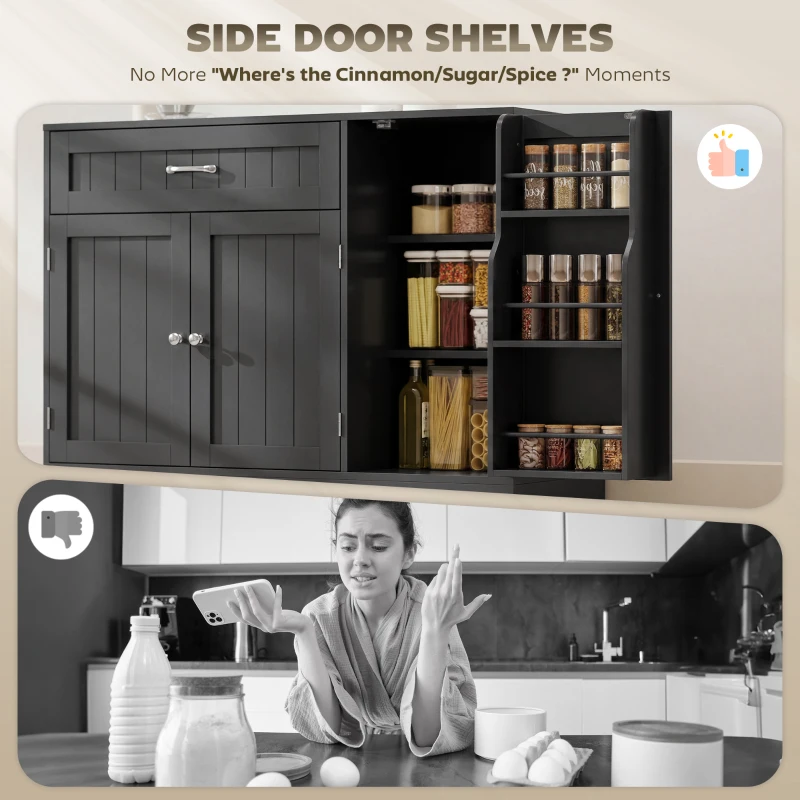 HOMCOM 44" Modern Kitchen Storage Cabinet with Drawer, Adjustable Shelves, Small Kitchen Pantry with Door Racks, Black