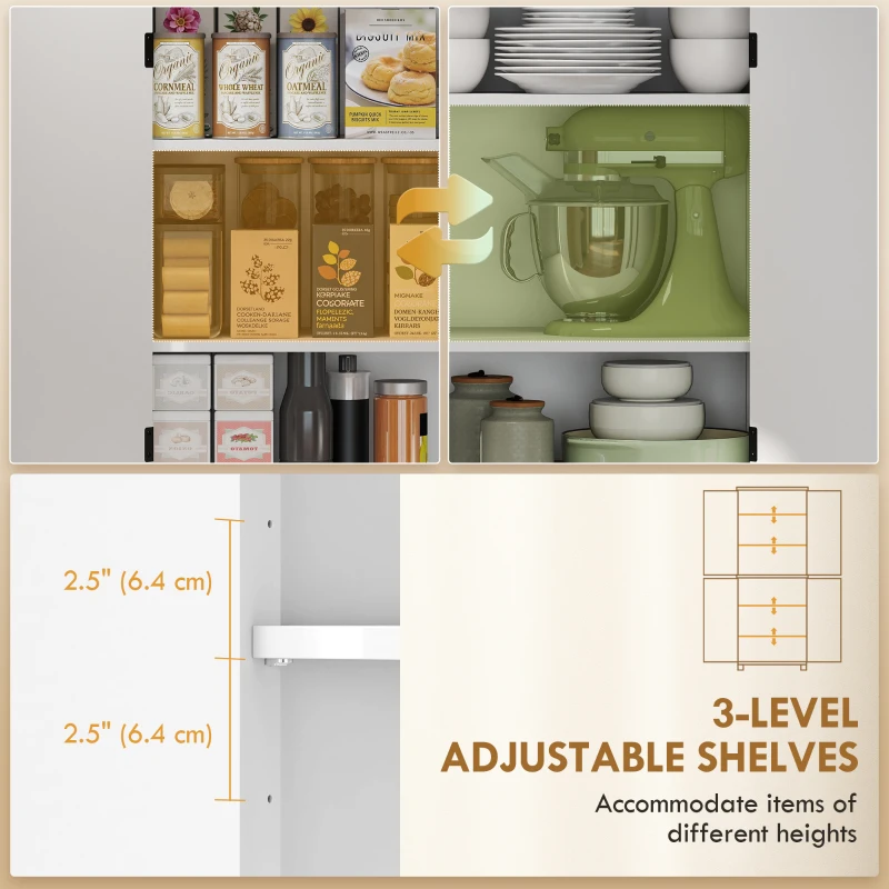 HOMCOM 70" Tall Kitchen Storage Cabinet Modern Farmhouse Pantry Cabinet with 4 Chevron Doors and 4 Adjustable Shelves, White