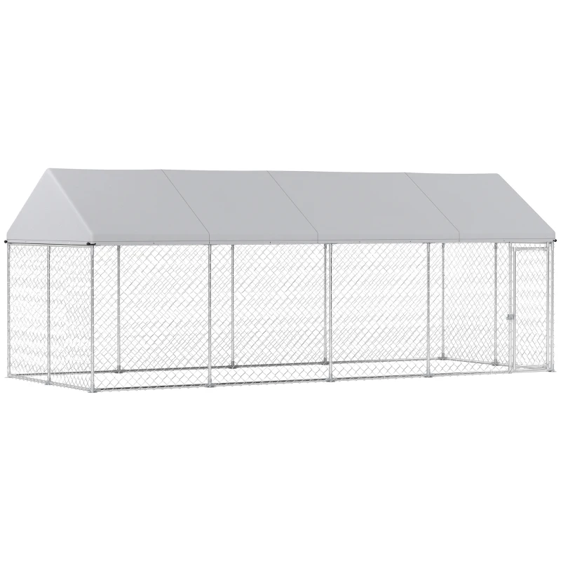 PawHut Heavy Duty Outdoor Dog Kennel with Waterproof Roof, Secure Latch, Chain Link Dog Run for Backyard, 19.7' x 7.5' x 7.9'