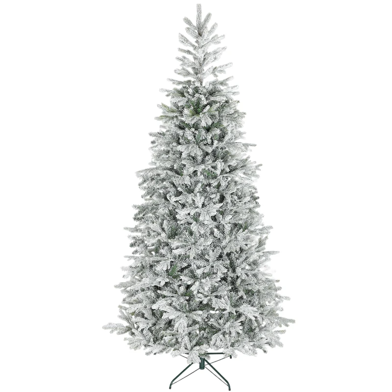 HOMCOM 9 ft Artificial Frosted Christmas Tree with Realistic Branches, Wide Full Spruce, Hinged Xmas Tree, Easy Assembly