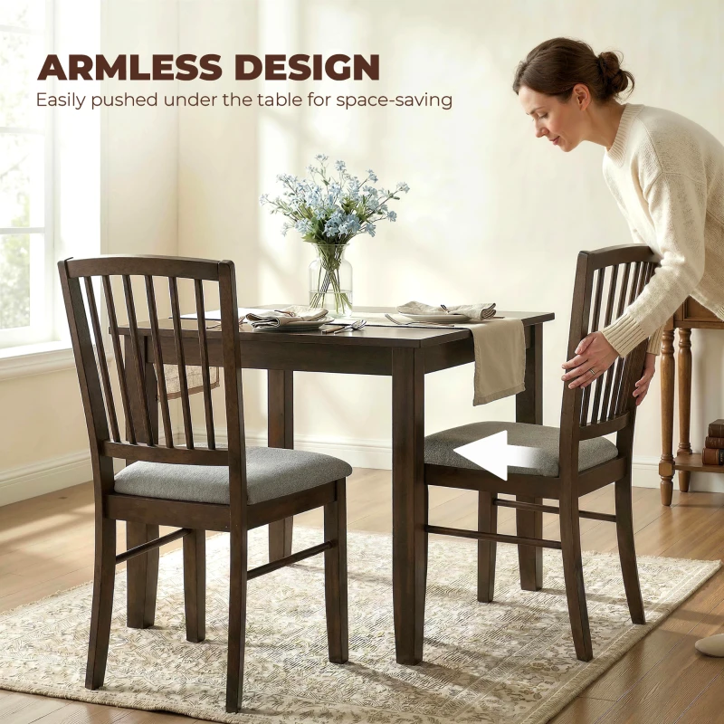 HOMCOM Dining Chairs Upholstered Kitchen Chairs with Rubberwood Legs Set of 2, Burn Brown