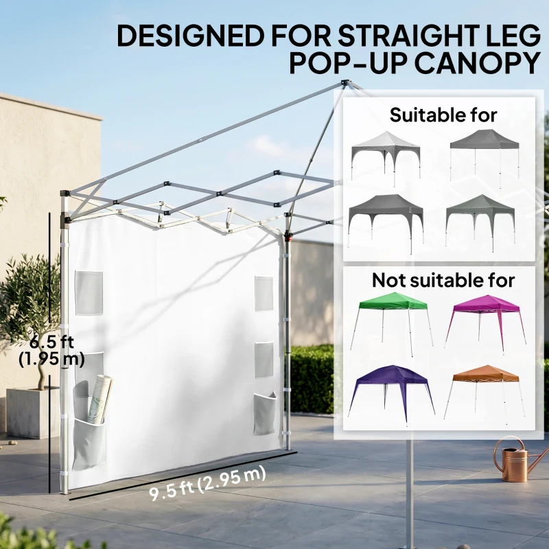 Outsunny Instant Canopy Sidewall with 4 Storage Bag for 10 x 10 ft Straight Leg Pop Up Canopies, 1 Pack Sidewall Only, White