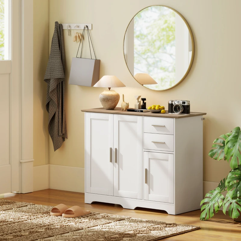 HOMCOM 40" Sideboard Buffet Cabinet, Modern Kitchen Storage Cabinet with 2 Drawers, 3 Doors & Adjustable Shelf, White