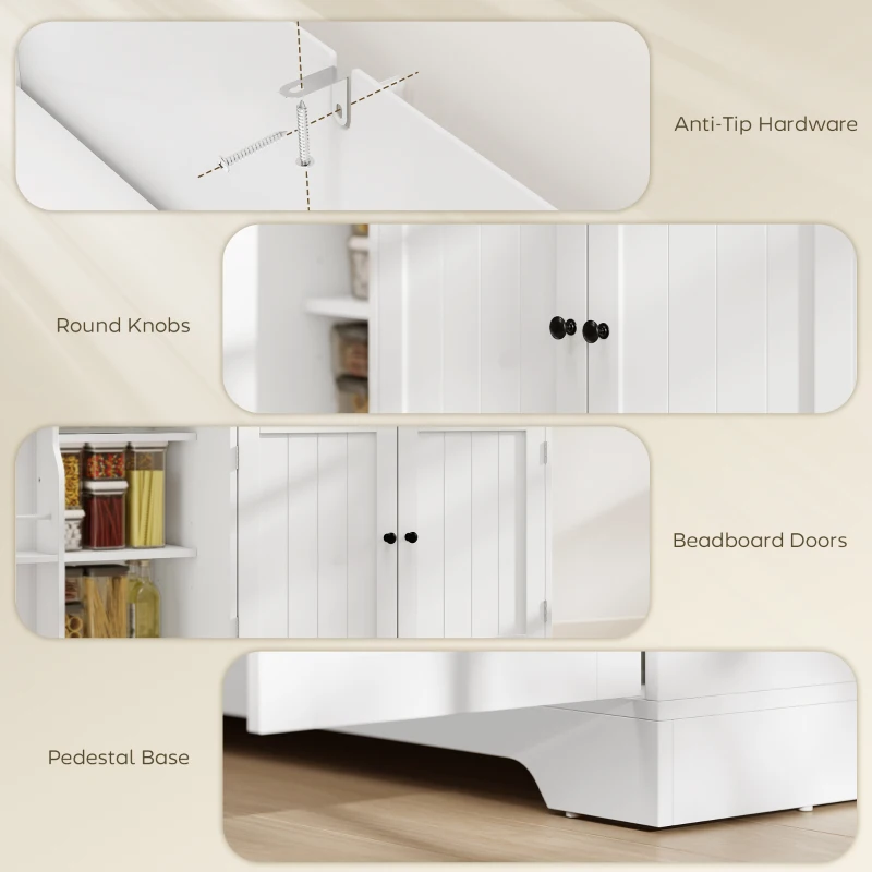 HOMCOM 44" Modern Kitchen Storage Cabinet with Drawer, Adjustable Shelves, Small Kitchen Pantry with Door Racks, White