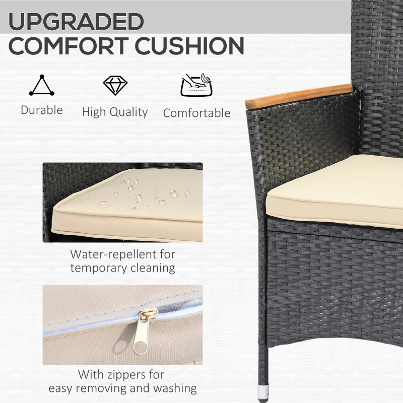 Outsunny 7 Pieces Outdoor Dining Set for 6, PE Wicker Rattan Patio Furniture Set with High-Back Armchairs, Glass Table Top