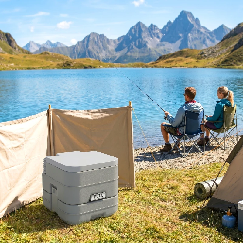 Outsunny Portable Camping Toilet, Porta Potty with 2.6 Gal Waste Tank & 2.6 Gal Flush Tank, Leak-Proof and Odourless