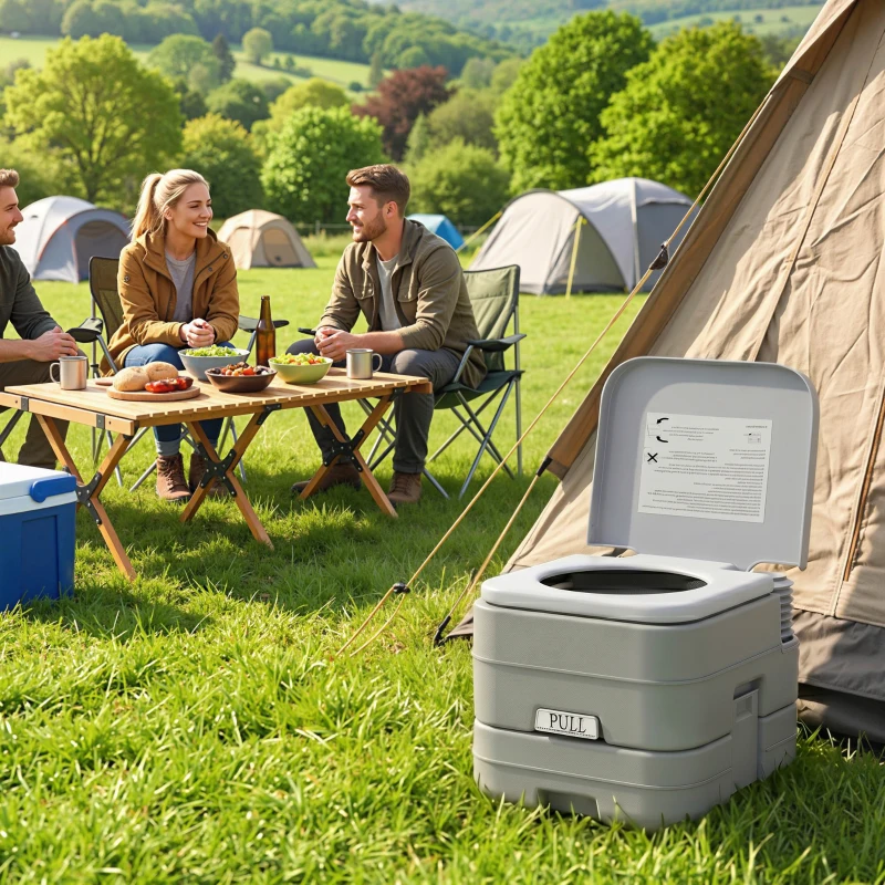 Outsunny Portable Camping Toilet, Porta Potty with 2.6 Gal Waste Tank & 2.6 Gal Flush Tank, Leak-Proof and Odourless