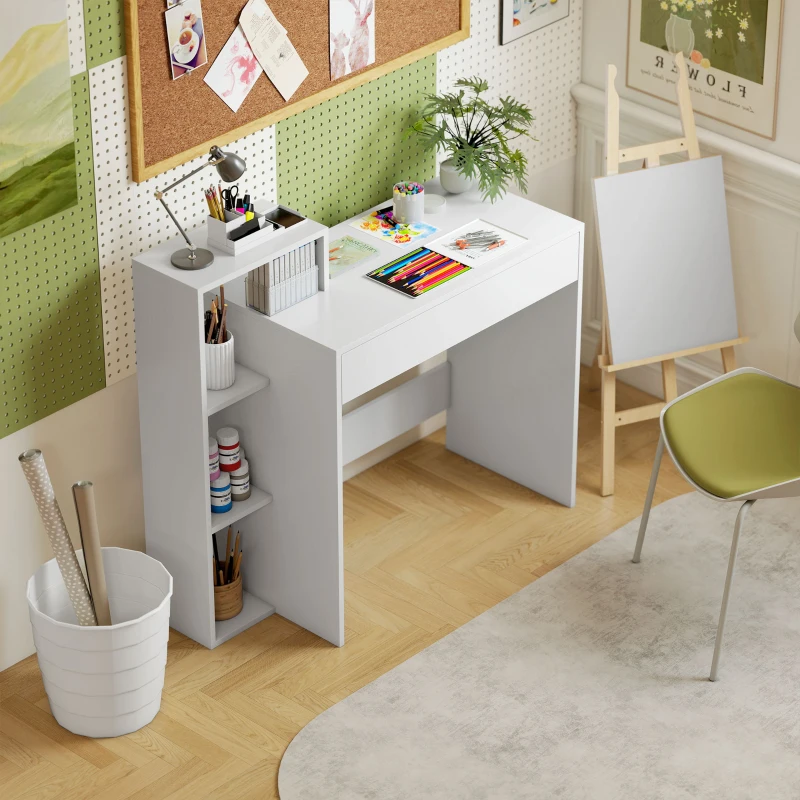 HOMCOM Desk with Storage, Computer Desk with 3 Open Shelves and Drawer White