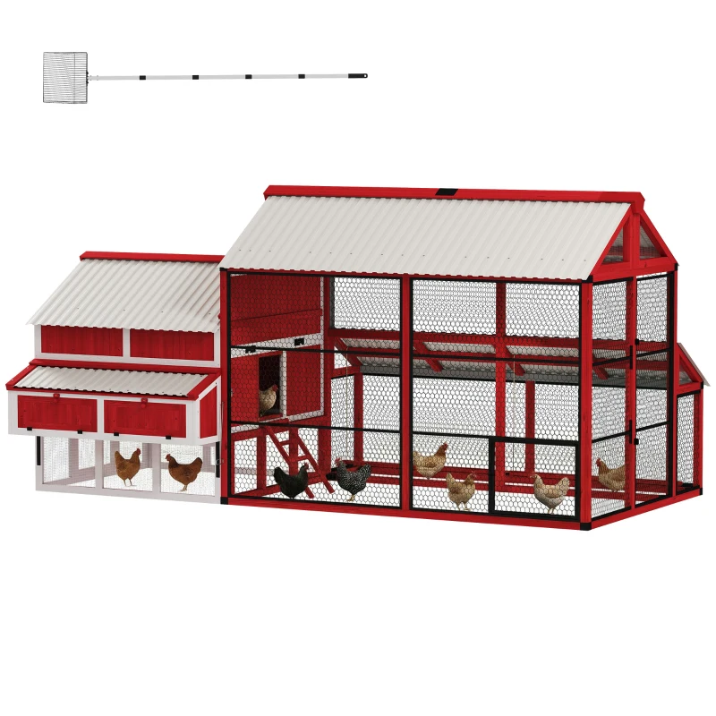 PawHut 187.3" Large Chicken Coop, Walk-in Wooden Hen House, Outdoor Poultry Cage with Run, Weatherproof Roof, Nesting Box
