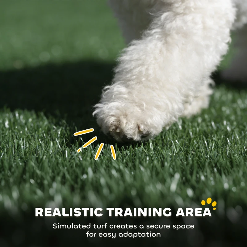 PawHut Dog Grass Pad with High Walls and Tray, Indoor Potty Tray for Puppy Training, Pee Pad Holder with Artificial Grass