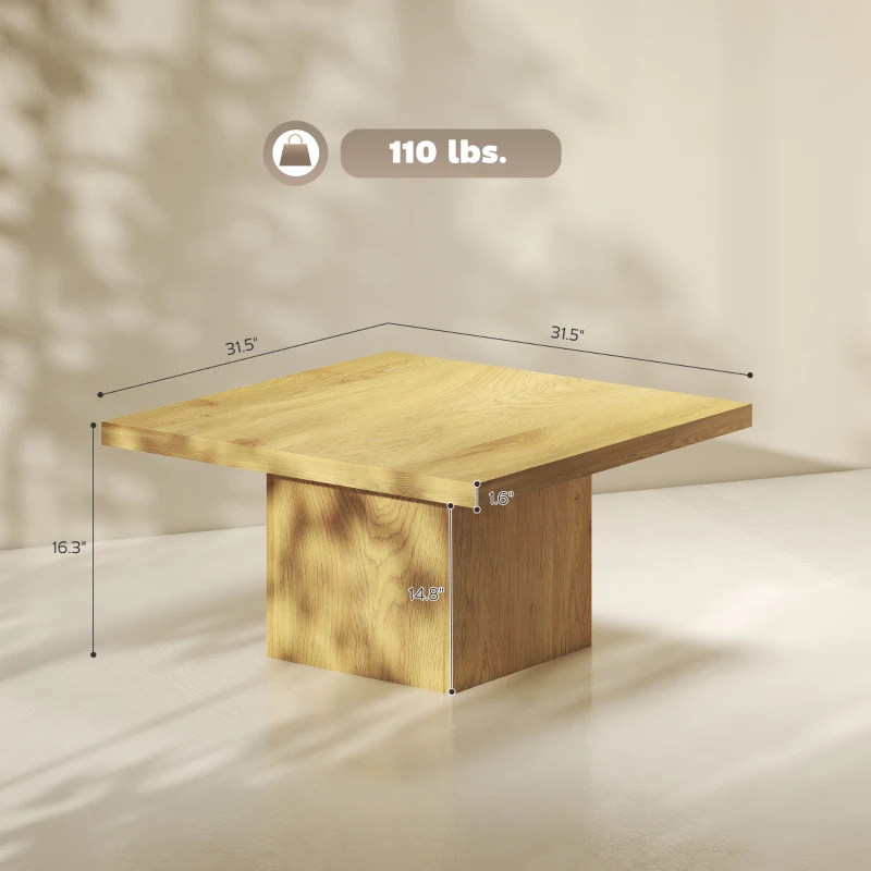 HOMCOM Square Coffee Table, Center Table with 1.6" Thick Tabletop, Light Brown
