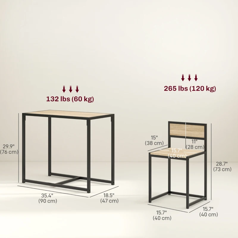 HOMCOM Dining Table Set, Industrial Dining Set for 2, Kitchen Table and Chairs for Small Space, Dining Room Table with Chairs