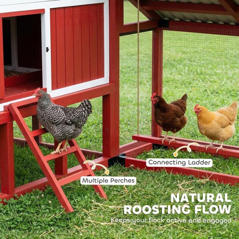 PawHut 187.3" Large Chicken Coop, Walk-in Wooden Hen House, Outdoor Poultry Cage with Run, Weatherproof Roof, Nesting Box