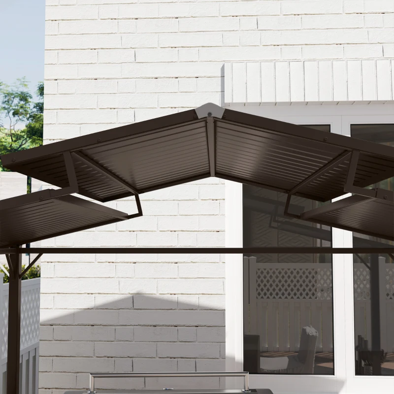 Outsunny 8 x 5ft Hardtop Grill Gazebo with Double Metal Roof, 2 Side Shelves and 4 Cup Holders for Patio Backyard Lawn Deck