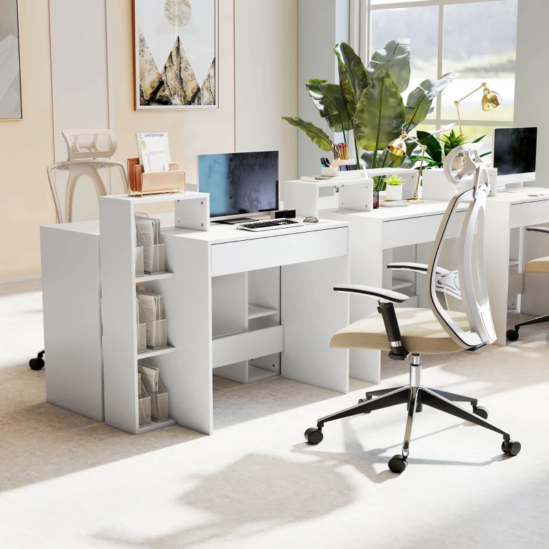 HOMCOM Desk with Storage, Computer Desk with 3 Open Shelves and Drawer White