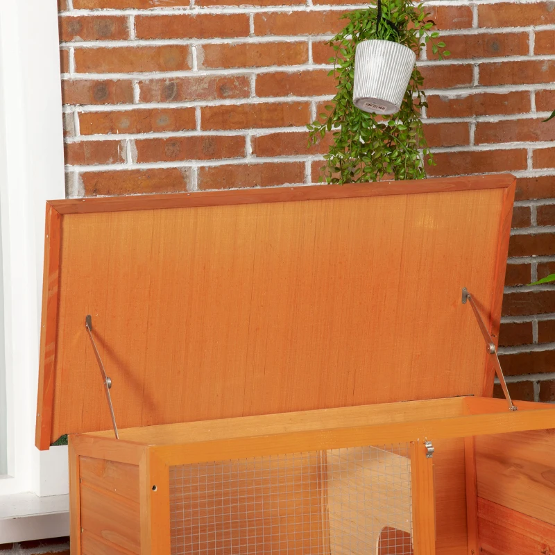 PawHut Wooden Rabbit Hutch, Indoor Outdoor Bunny Cage with Run, 2- Level Guinea Pig House with Slide-Out Tray, Waterproof Roof, Yellow