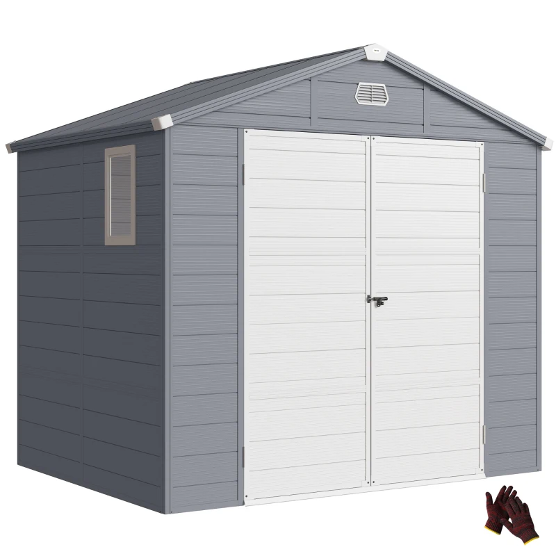 Outsunny 8' x 6' Plastic Garden Storage Shed with Latch Door, Vents, Sloped Roof, Light Grey