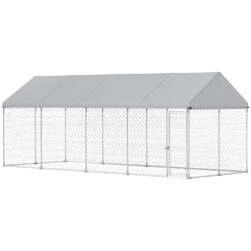 PawHut Heavy Duty Outdoor Dog Kennel with Waterproof Roof, Secure Latch, Chain Link Dog Run for Backyard, 19.7' x 7.5' x 7.9'