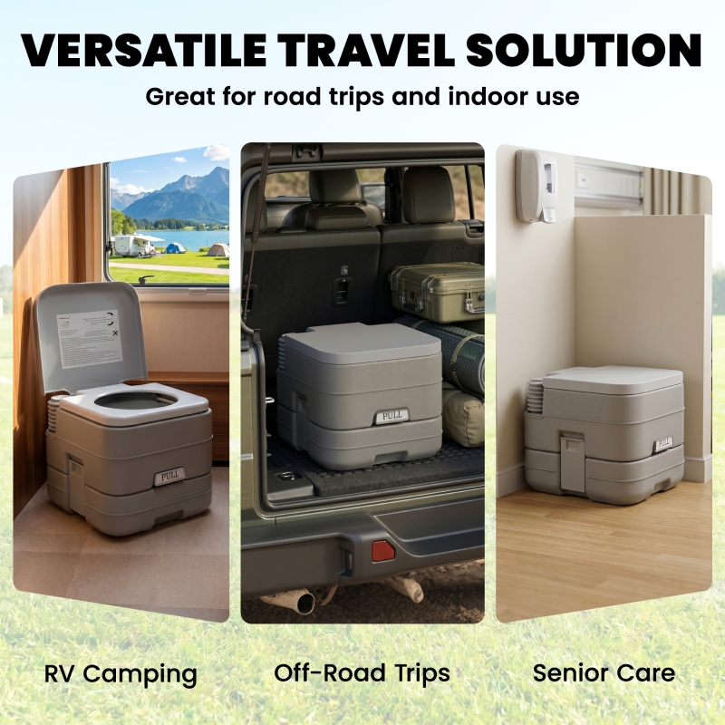 Outsunny Portable Camping Toilet, Porta Potty with 2.6 Gal Waste Tank & 2.6 Gal Flush Tank, Leak-Proof and Odourless