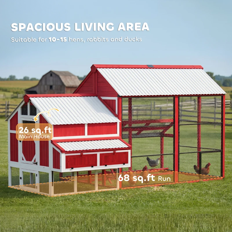 PawHut 187.3" Large Chicken Coop, Walk-in Wooden Hen House, Outdoor Poultry Cage with Run, Weatherproof Roof, Nesting Box