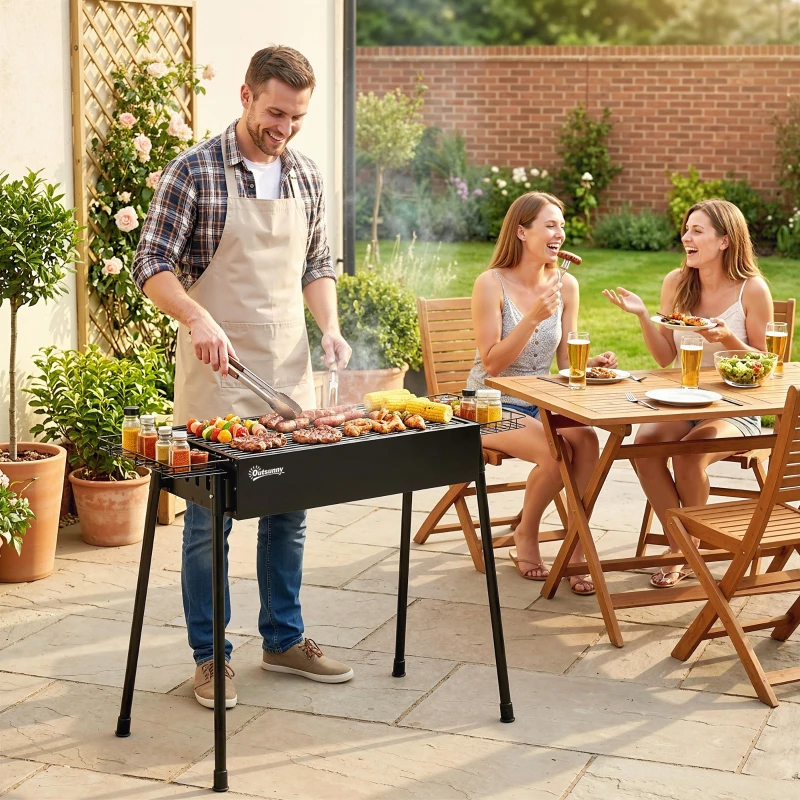 Outsunny Portable BBQ Grill, Charcoal Grill with Side Seasoning Baskets, Hooks and Nets for Outdoor, Picnic, Camping, Black